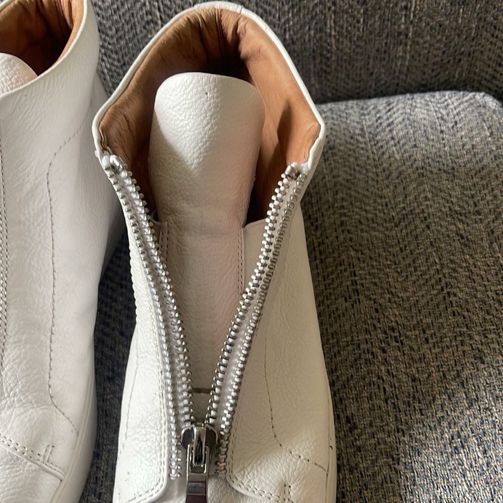 Frye Women's Lena Topstitched Platform White Leather Zip Up High Top Sneaker 10M - Picture 9 of 16